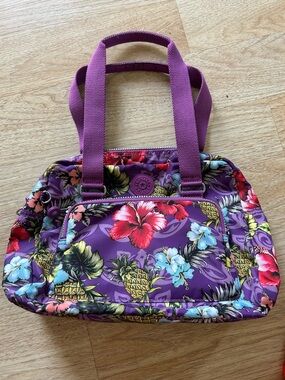 Kipling Purple Floral Tropical Tote Bag